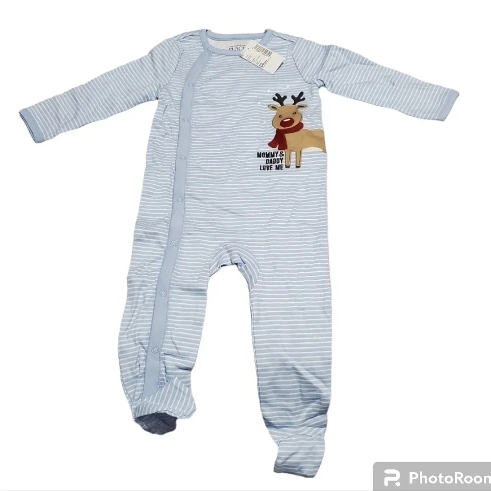 NWT The Children's Place Baby Boy's Footed Christmas Pajamas Bodysuit 6 - 9 M